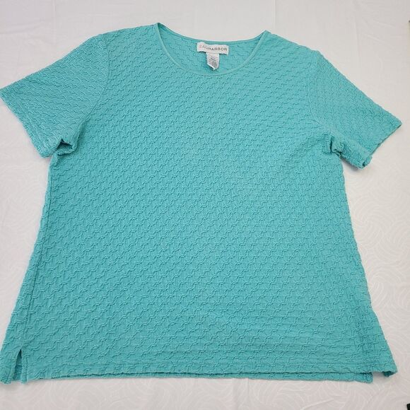 Sag Harbor women's size M top green color SS scoop neck textured material EUC - Picture 1 of 3